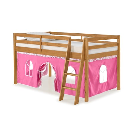 Roxy Twin Wood Junior Loft Bed With Cinnamon With Pink And White Bottom Tent